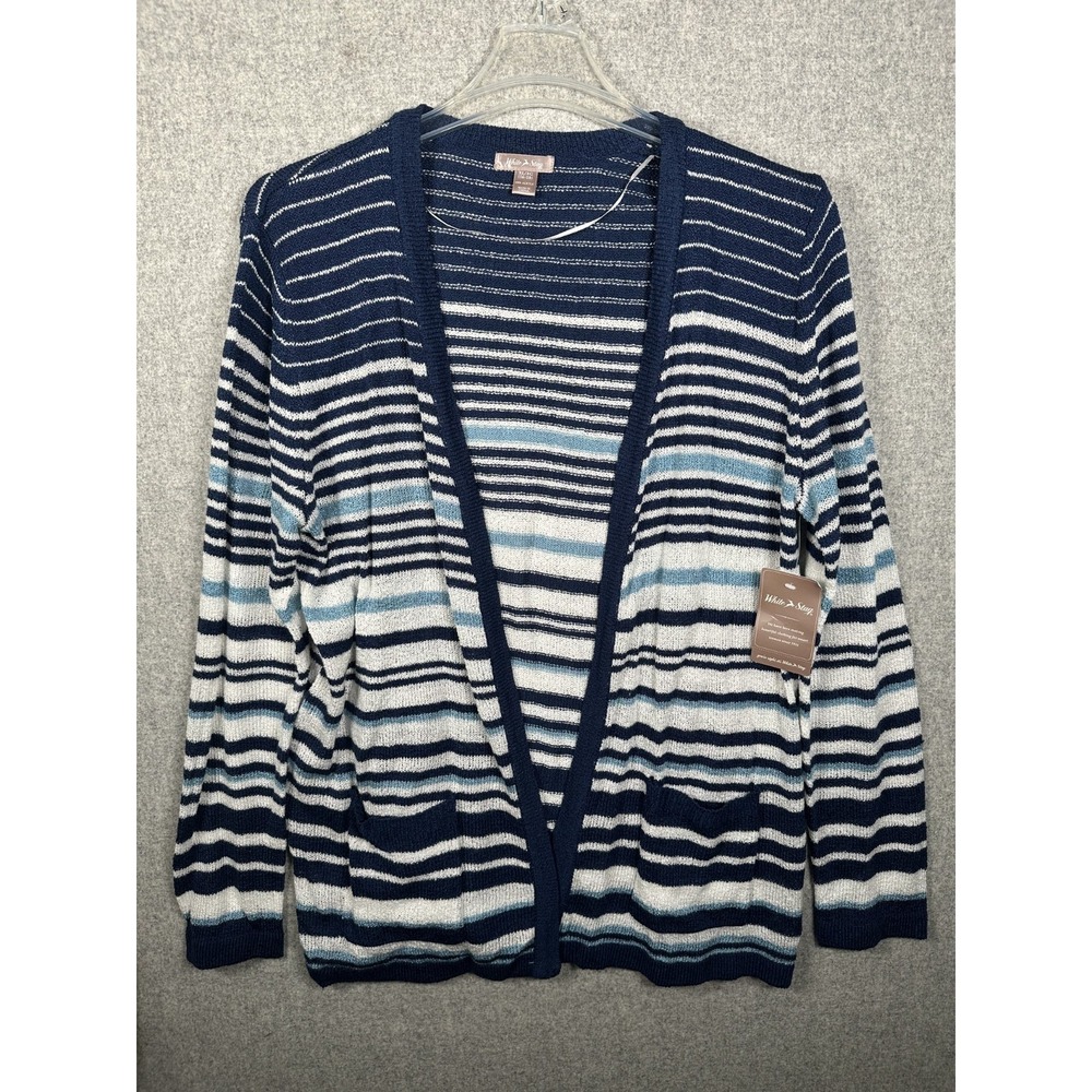 NWT White Stag XL Womens Cardigan Sweater Blue Striped‎ Long Sleeve Lightweight